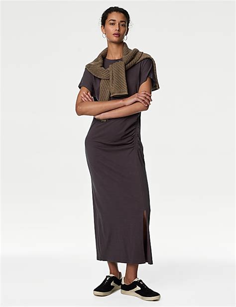 Buy Jersey Ruched Midi Column Dress at Marks & Spencer