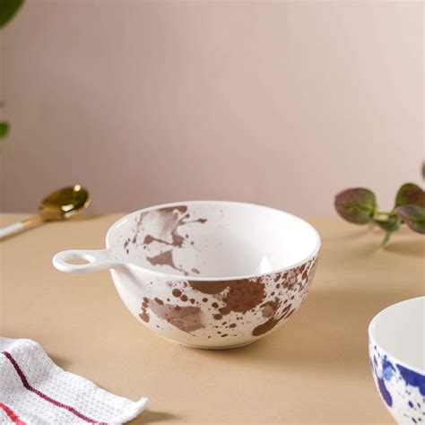 Splash Patterned Ceramic Bowl With Handle Brown Online - Premium ...