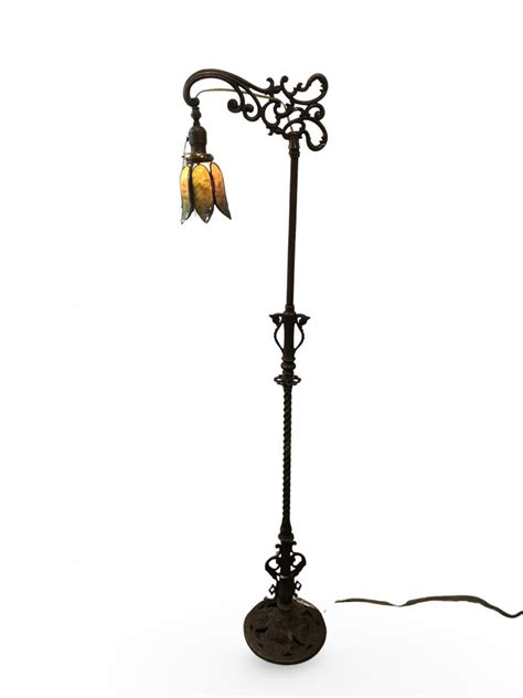 At Auction: Antique Art Deco Cast Iron Bridge Floor Lamp