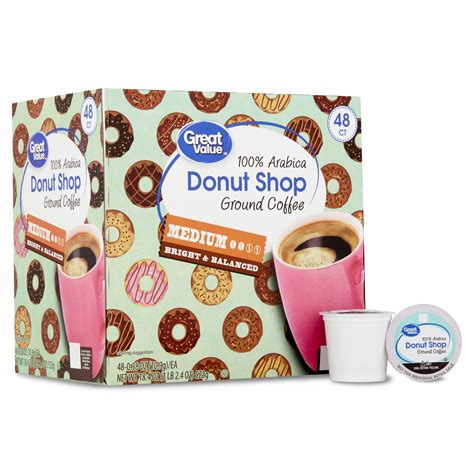 Great Value Donut Shop 100% Arabica Medium Roast Ground Coffee Pods 48 ...