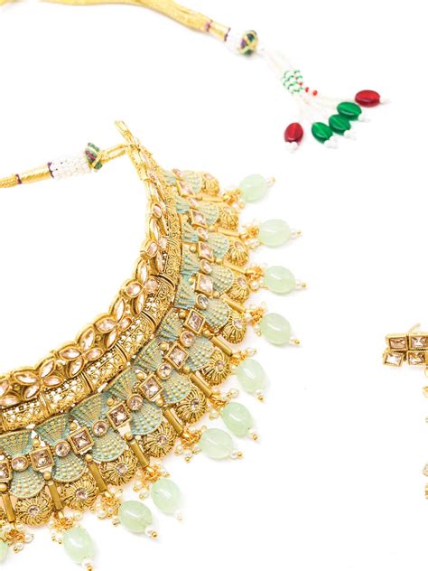 Buy Crafted Heavy Olive Green Mani Gold Tone Choker Set! Online. – Odette