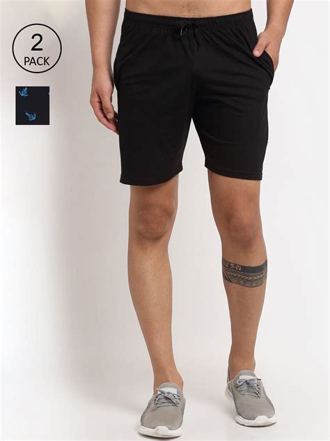 Buy VIMAL JONNEY Men Black & Navy Blue Pack Of 2 Regular Fit Shorts ...