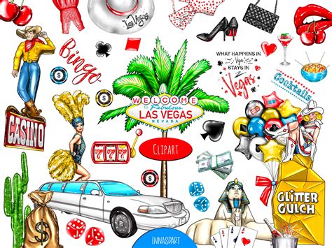High-resolution Las Vegas Clip Art Set: 40 Hand-drawn Elements for ...