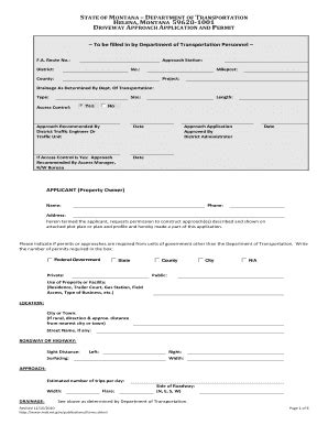 State Of Montana Montana Department Of Transportation Driveway Approach ...