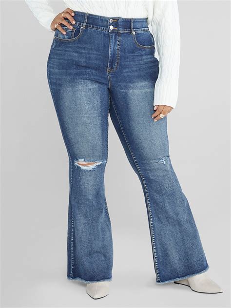 Plus Size High Rise Curvy Fit Distressed Flare Leg Jeans | Fashion to ...