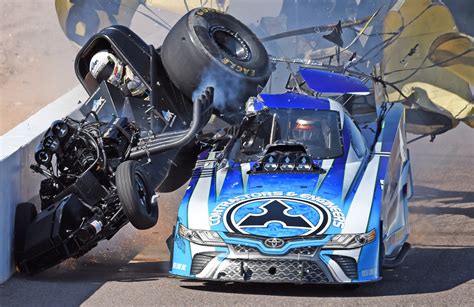 Photo sequence of funny car driver John Force’s massive crash Sunday at the NHRA Arizona ...