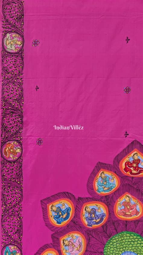 Royal Pink PEACOCK (Mayur) & Nartaki Theme Pattachitra Silk Saree ...