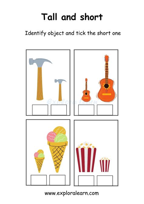 Tall and Short Comparison Worksheets for Preschool and Kindergarten 2 to 6 years Kids
