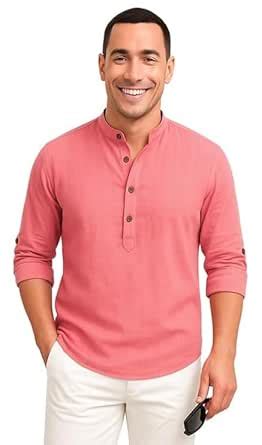 Buy Men's Cotton Short Kurta, Black Mandarin Collar, Roll-Up Sleeves ...