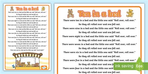 10 in a Bed Nursery Rhyme Poster (teacher made) - Twinkl