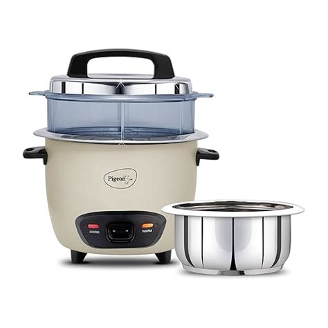 Pigeon Inox Pro Rice Cooker with Steamer, 1.8 litres | Stainless Steel ...