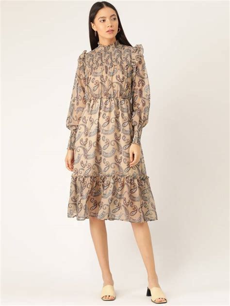 ANVI Be Yourself Women Fit and Flare Beige Dress - Buy ANVI Be Yourself ...