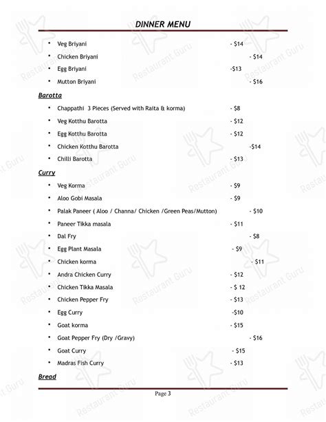 Menu at Prems Chennai Delight restaurant, Dayton