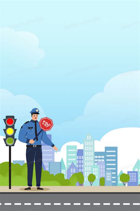卡通全国交通安全日交警红绿灯警察背景背景图片素材免费下载_熊猫办公