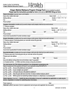 Fillable Online OHA 9241 Medical Marijuana Program Change Form. OHA ...
