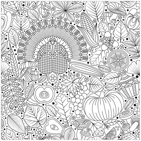 Thanksgiving turkey and vegetables - Thanksgiving Coloring Pages for adults - Page native ...