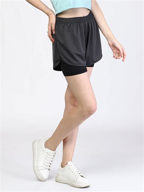 Printed Layered Dark Grey Dance Training Shorts with Pocket – The Dance ...