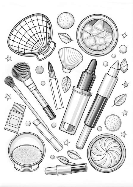 Drawing of Makeup Products with Mirror and Cosmetics | Premium AI ...