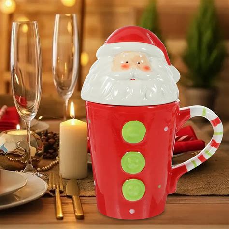 Buttoned Santa Lid Ceramic Hot Chocolate and Coffee Christmas themed M