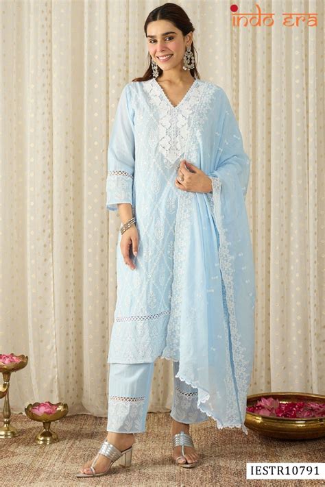 Indo Era 2590 Cotton Embroidererd Thread Kurti With Bottom Dupatta