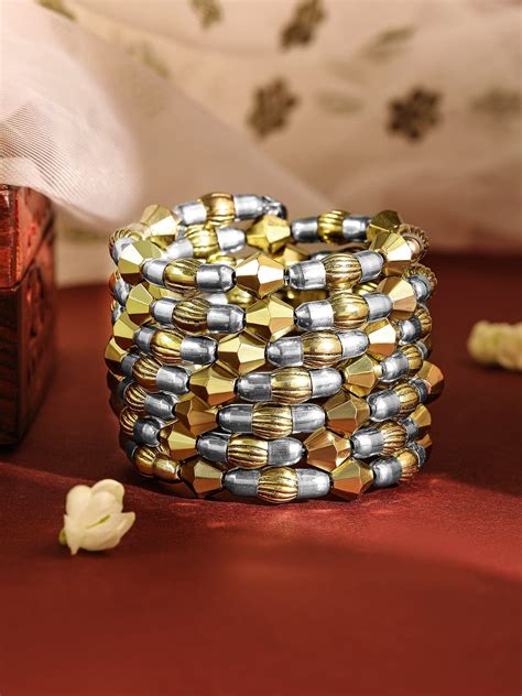 Rubans Dual Silver & 18K Gold-Plated Multi-Layered Statement Bracelet