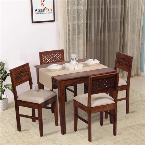 KhatiEra Flora Table with Flora Cushion Chairs Solid Sheesham Wood ...