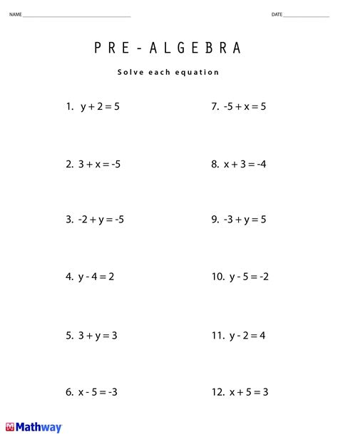 Pre Algebra Worksheets