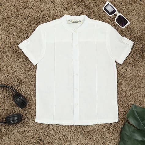 Shop White Boys Mandarin Collar Shirt at Great Price