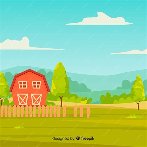 Cartoon stijl boerderij landschap-achtergrond | Gratis Vector