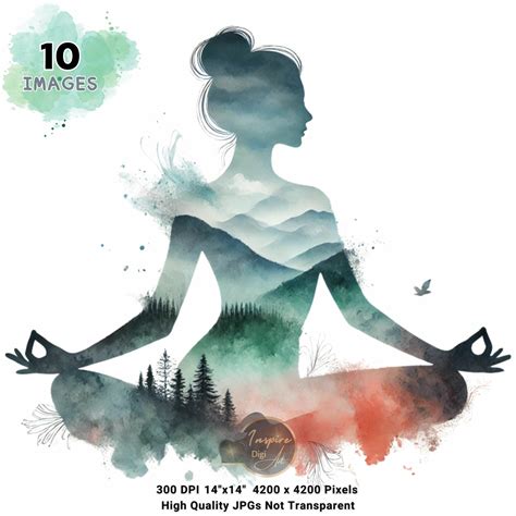 Serene Yoga Silhouette Clipart With Scenic Watercolor Landscapes ...