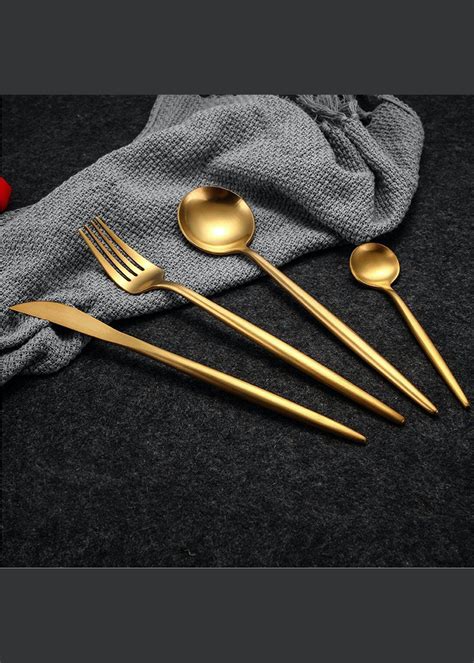 Get Stainless Steel Glossy Gold Cutlery - Set of 24 at ₹ 3499 | LBB Shop