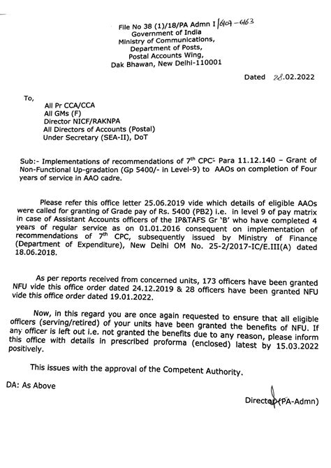 Grant of Non-Functional Up-gradation (NFU) (GP 5400/-in Level-9) to ...