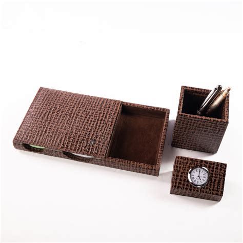 Leather Desktop Accessories | Custom Desk Set Organiser in leather ...
