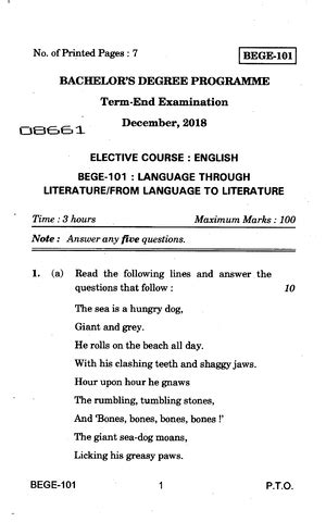 Bege-105 2022-23 - Ignou questions - BACHELORS DEGREE PROGRAMME (BDP ...