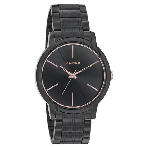 Buy Online Sonata Beyond Gold Quartz Analog Black Dial Metal Strap ...