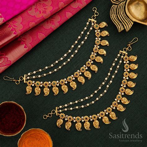 Exquisite Mango Style Mattal Ear Chains with Pearls | Elegant Brass ...