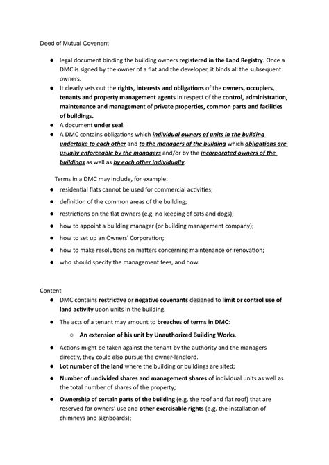 DMC - Summary Property Management I - Deed of Mutual Covenant legal ...