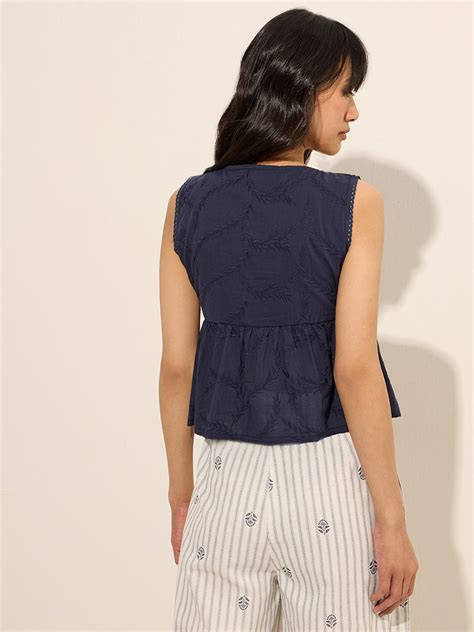 Buy Bombay Paisley Blue Knot-Detailed Cotton Top from Westside