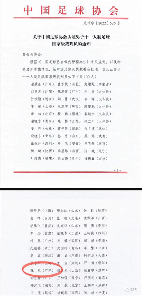 陈胜入选，梅州唯一！中国足协公布100名国家级裁判新认证名单_腾讯新闻