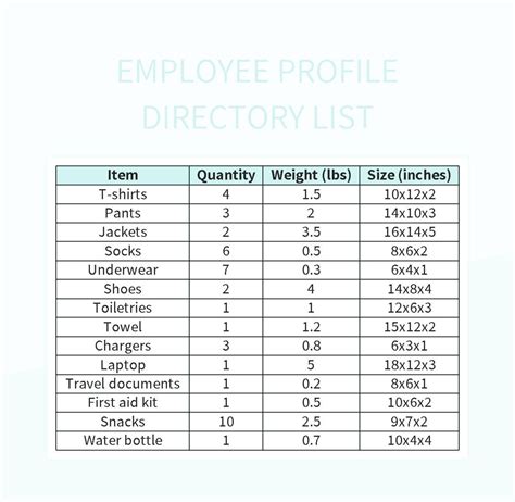 Employee Profile Directory List Excel Template And Google Sheets File For Free Download - Slidesdocs
