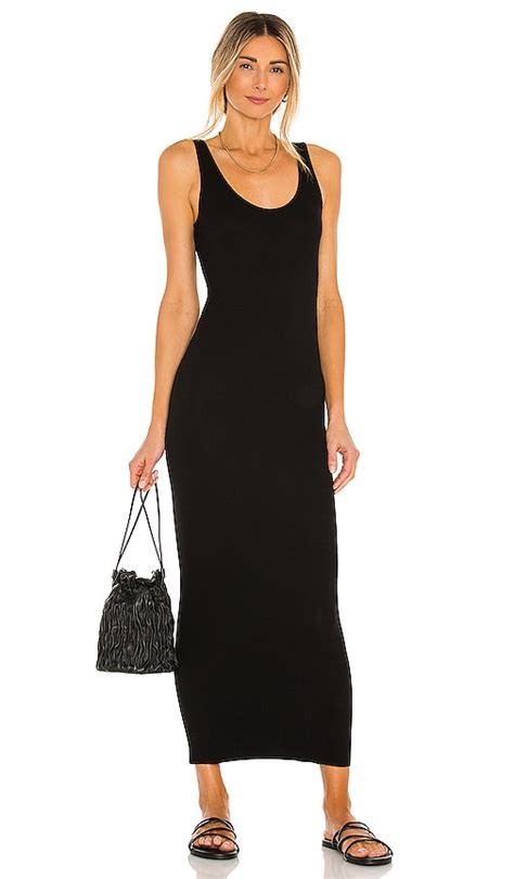 Enza Costa Silk Rib Ankle Length Tank Dress in Black | REVOLVE