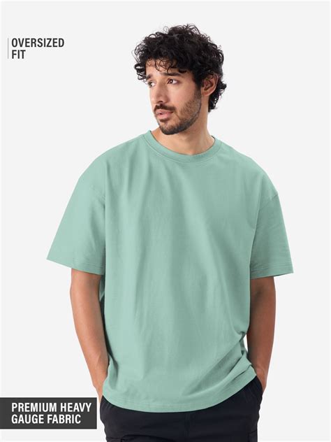 Buy Solids Oversized Sage Green T-shirt Online.