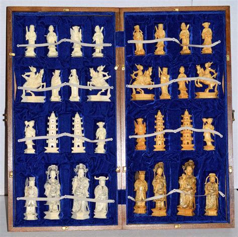 Vintage 1962 Ivory Carved Chess Set From Hong Kong