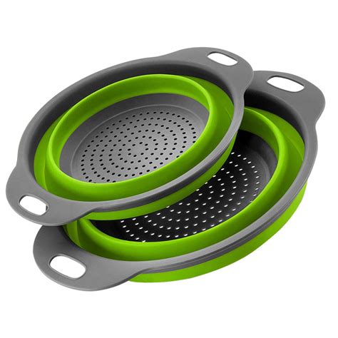 Garkup Foldable Silicone Strainers, 2 Pack Round Colanders, Kitchen ...