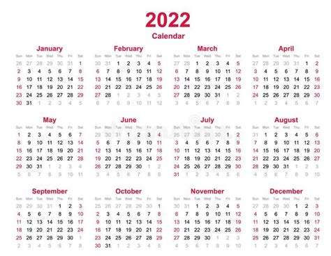 2022 yearly calendar - 12 months yearly calendar set in 2022 - set of ...