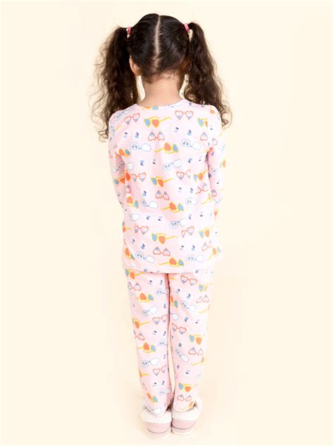 Shop Girls Pink & Blue Printed Pure Cotton Night suit (NW-Goggles) Online