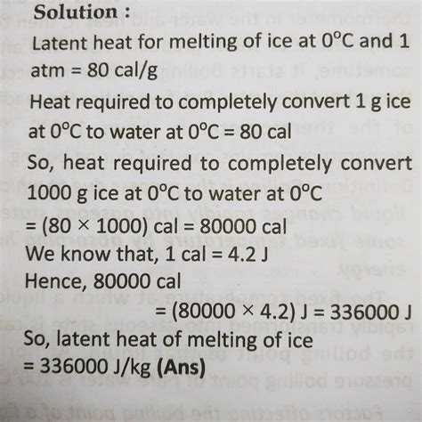 The latent heat for melting of ice at 0 °c and 1 atm is 80cal/ gm ...