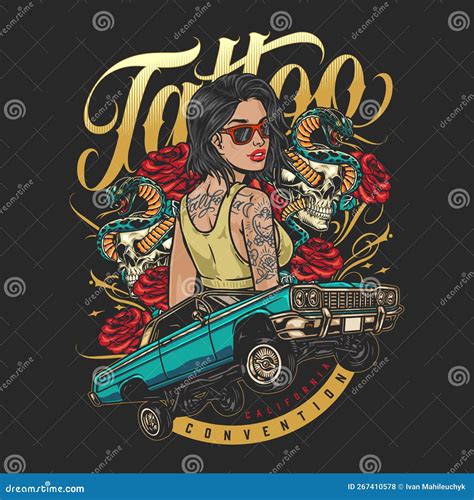Young Tattooed Woman Colorful Flyer Stock Vector - Illustration of ...