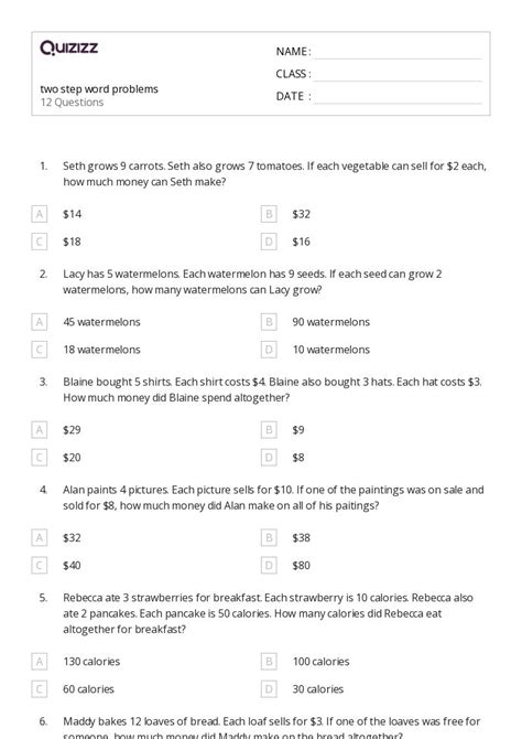 50+ Two-Step Word Problems worksheets for 5th Class on Quizizz | Free ...