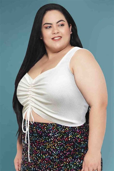 White Plus Size Drawstring Crop Top